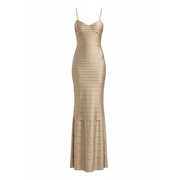 JS Collections Tan Tiered Evening Mermaid Gown, Size 14 - Picture 5 of 17